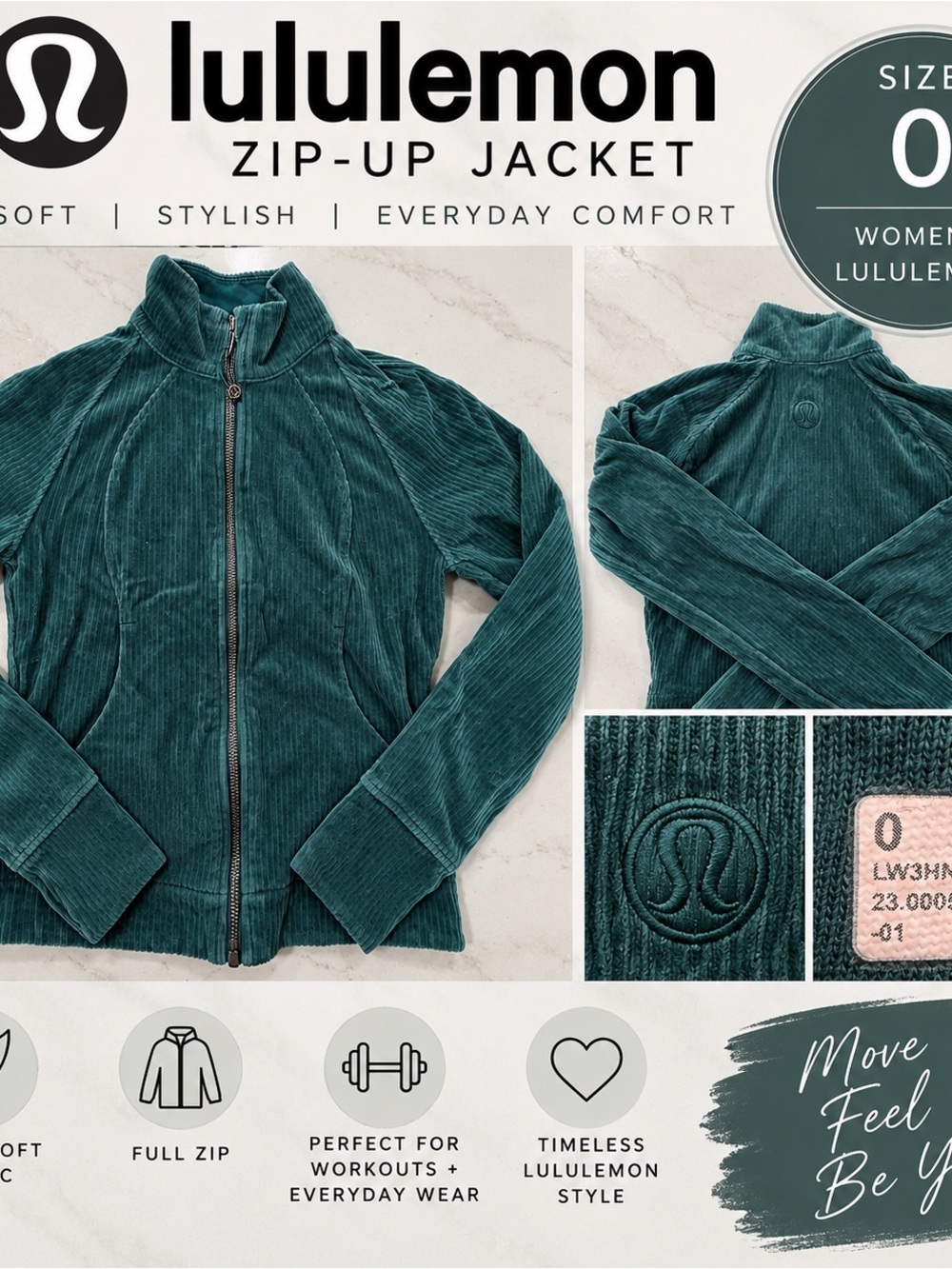 lululemon athletica Teal Corduroy Zip-Up Jacket